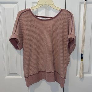 Mauve Open Back Waffle Knit T-Shirt Size Medium